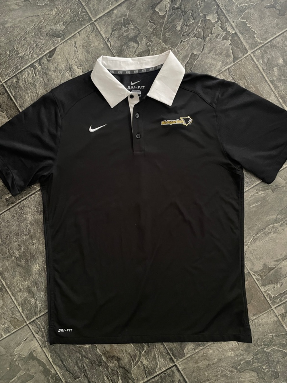 NIKE MICHIGAN TECH Black with White Contrast Collar DriFit Collegiate Sport Polo